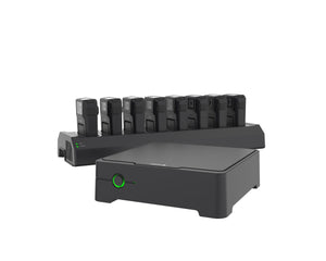 Santa Cruz Video Security LLC - Image - AXIS W701 Docking Station 8-Bay with AXIS W100 Body Worn Cameras and W800 Controller